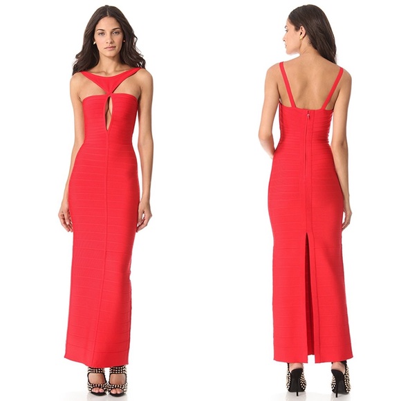Herve Leger “Lola” Bandage Gown Coral Poppy Red M - Picture 3 of 4